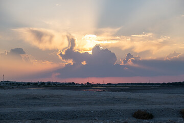 Beautiful sunset sky with strange clouds look like dog
