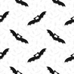 Bat on a white background, seamless pattern design for halloween.