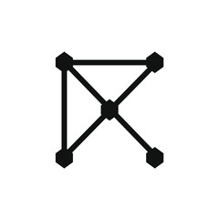 the outline of an arrow on which several small hexagons are attached