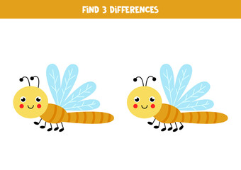 Find three differences between two cute dragonflies.