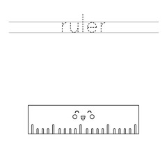 Trace word and color cute kawaii ruler.