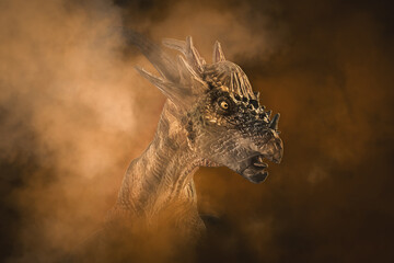 Stygimoloch Dinosaur on smoke background