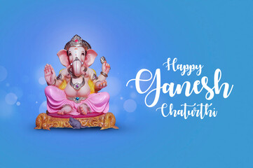Indian Festival , Happy Ganesh Chaturthi Lord Ganesha Blue Background