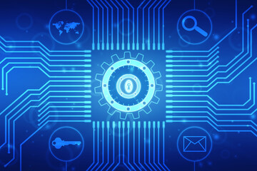 Closed Padlock on digital background, Technology security concept. Cyber Security and network protection Concept, personal data security