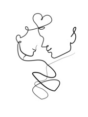 Line art, doodle ,one line of man and woman kiss isolate on white background. Design for love,for your business.