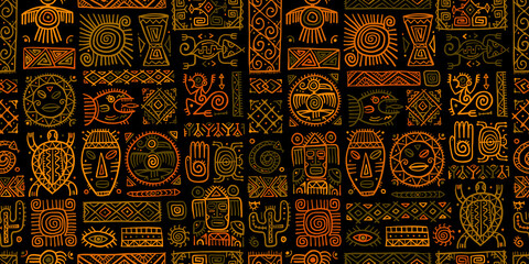 Ethnic mexican decor. Handmade Seamless Pattern for your design. Tribal tattos elements