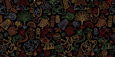 Sri Lanka travel, seamless pattern, background for your design