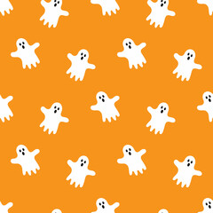 Seamless pattern with cartoon cute ghost. Vector illustration.	