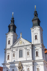 Fototapeta na wymiar White facade of the Jesuit church in Klatovy, Czech Republic