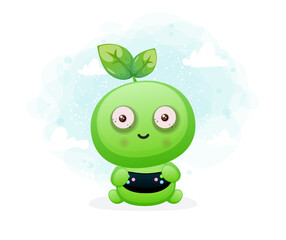 Cute seed character playing games. Alien mascot character Premium Vector