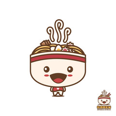 cute ramen mascot character, japanese noodle cartoon illustration