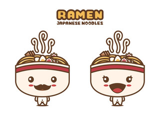 cute ramen mascot character, japanese noodle cartoon illustration