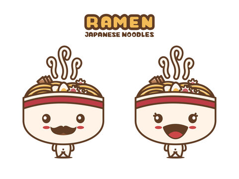 cute ramen mascot character, japanese noodle cartoon illustration