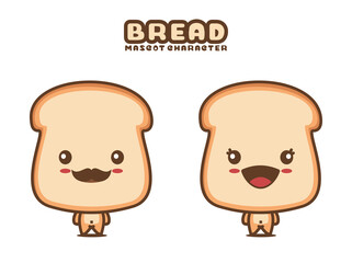 cute bread mascot, food cartoon illustration