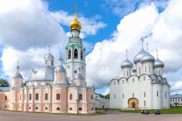 Fototapeta na wymiar Ancient Cathedrals of the Resurrection of Christ and St. Sophia Cathedral on August day. Vologda, Russia
