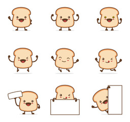 cute bread cartoon. with happy facial expressions and different poses