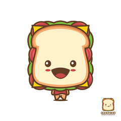 cute sandwich mascot, food cartoon illustration