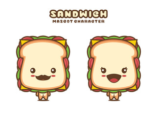 cute sandwich mascot, food cartoon illustration