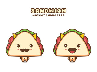 cute sandwich mascot, food cartoon illustration