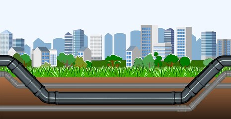 Pipeline for various purposes. Providing the city. Underground part of system. Illustration vector