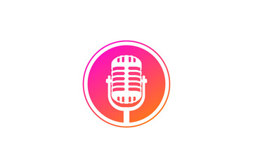 Mic microphone vector illustration. Design element for podcast or karaoke logo, label, emblem, sign, symbol.