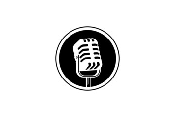 Mic microphone vector illustration. Design element for podcast or karaoke logo, label, emblem, sign, symbol.