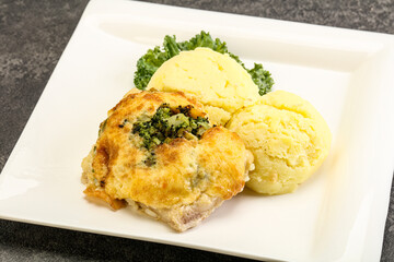 Roasted pangasius fillet with mashed potato