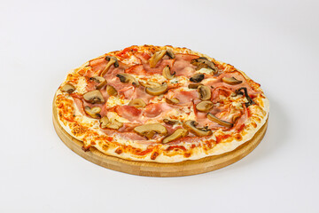 Pizza with ham, cheese and mushrooms
