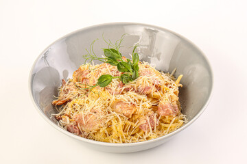 Italian traditional Pasta Carbonara with bacon