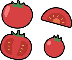 色々なトマトのイラスト　かわいい　シンプル　赤い　野菜　セット