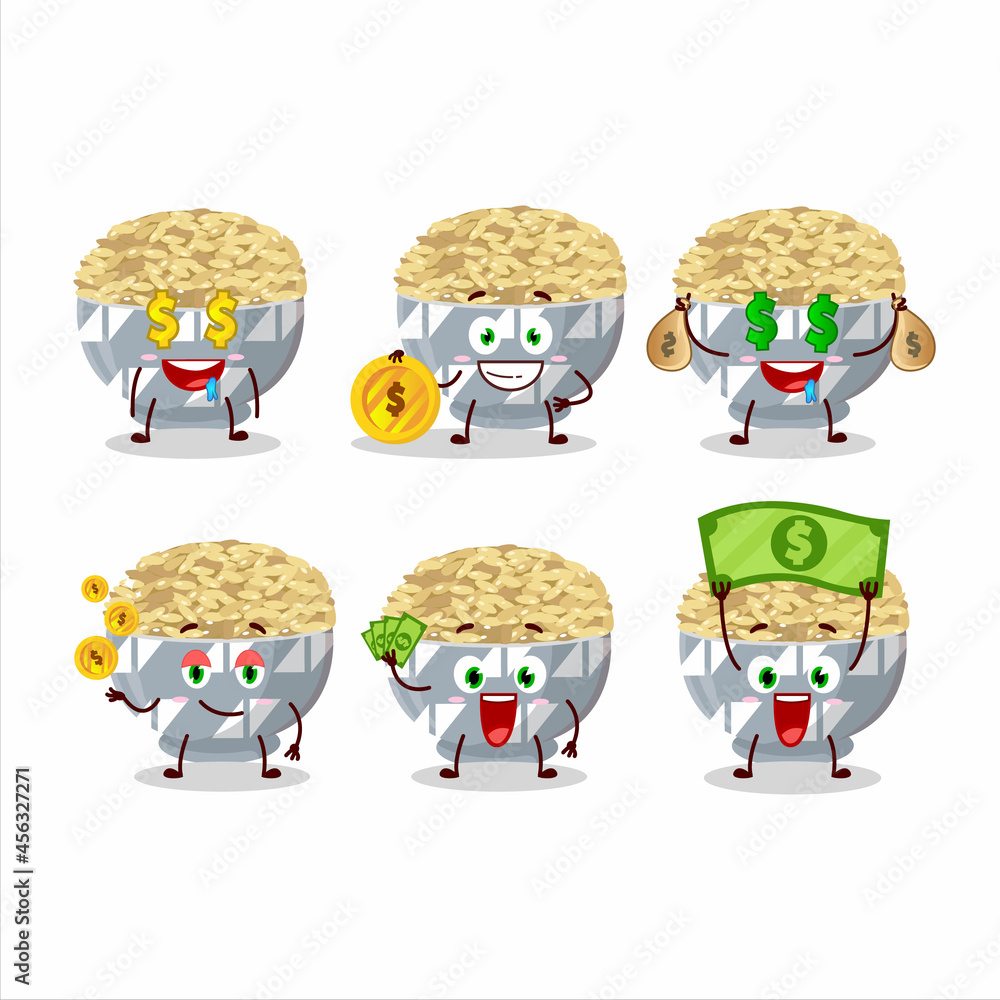 Poster Parboied long grain rice cartoon character with cute emoticon bring money