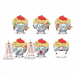 Fototapeta premium Artistic Artist of parboied long grain rice cartoon character painting with a brush
