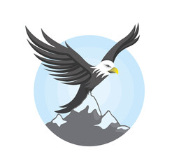 Logo with an eagle on the mountain. Vector image.