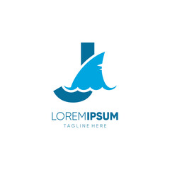 Letter J Shark Fin Logo Design Vector Icon Graphic Emblem Illustration