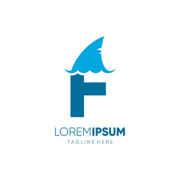 Letter F Shark Fin Logo Design Vector Icon Graphic Emblem Illustration