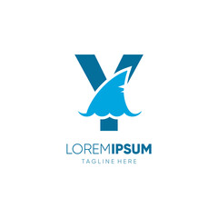 Letter Y Shark Fin Logo Design Vector Icon Graphic Emblem Illustration