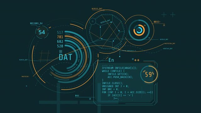 Animated poster with abstract data in HUD style.