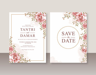 Roses watercolor painting for elegant wedding invitation template