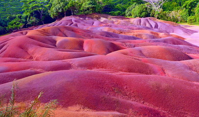 Surreal landscape seven colored Earth geopark geological formation multicolored lava Mauritius...