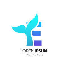 Letter E Whale Tail Logo Design Vector Icon Graphic Emblem Illustration
