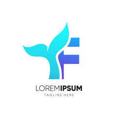 Letter F Whale Tail Logo Design Vector Icon Graphic Emblem Illustration