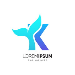 Letter K Whale Tail Logo Design Vector Icon Graphic Emblem Illustration
