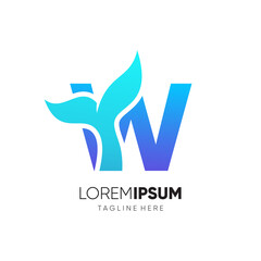 Letter W Whale Tail Logo Design Vector Icon Graphic Emblem Illustration