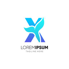 Letter X Whale Tail Logo Design Vector Icon Graphic Emblem Illustration