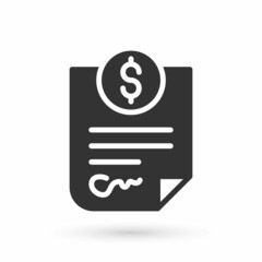 Grey Contract money icon isolated on white background. Banking document dollar file finance money page. Vector