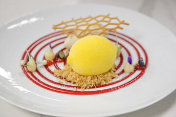 Beautiful elegant colorful dessert in a plate	