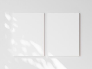 Pair of white exhibition background. Sunshine coming from window. Blank space for your text. 3D illustration.