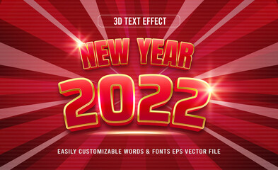 New year 2022 golden red 3d editable text effect style