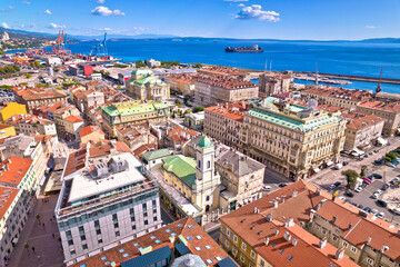 Fototapeta na wymiar Rijeka city center and main square aerial view
