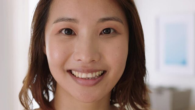 portrait beautiful asian woman smiling looking happy feeling positive confident female beauty 4k footage